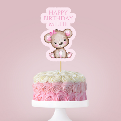 Cake Topper | Personalised Pink Teddy Bear Cake Topper | Pink Teddy Bear Party Supplies