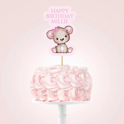 Cake Topper | Personalised Pink Teddy Bear Cake Topper | Pink Teddy Bear Party Supplies