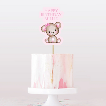 Cake Topper | Personalised Pink Teddy Bear Cake Topper | Pink Teddy Bear Party Supplies