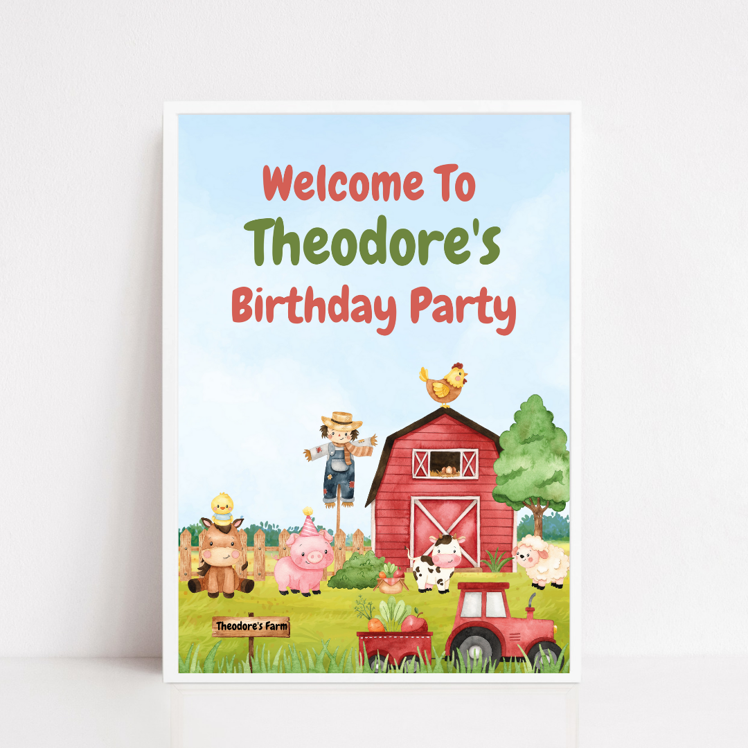 Farm Animal Table Print Sign | Personalised Birthday Sign Print | Birthday Party Print | A4, A3 (Laminated Options)