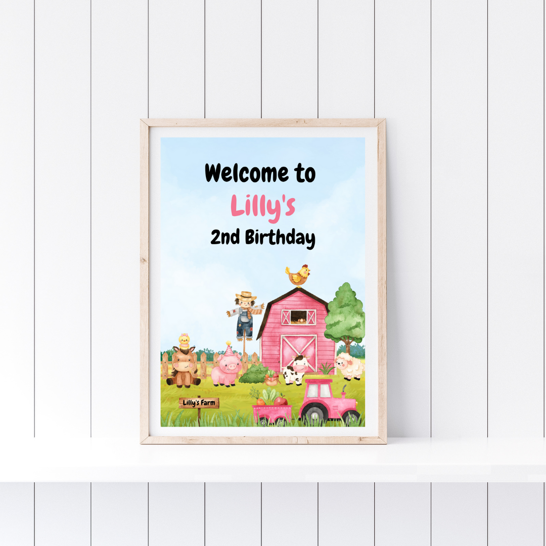 Farm Animal Table Print Sign | Personalised Birthday Sign Print | Birthday Party Print | A4, A3 (Laminated Options)