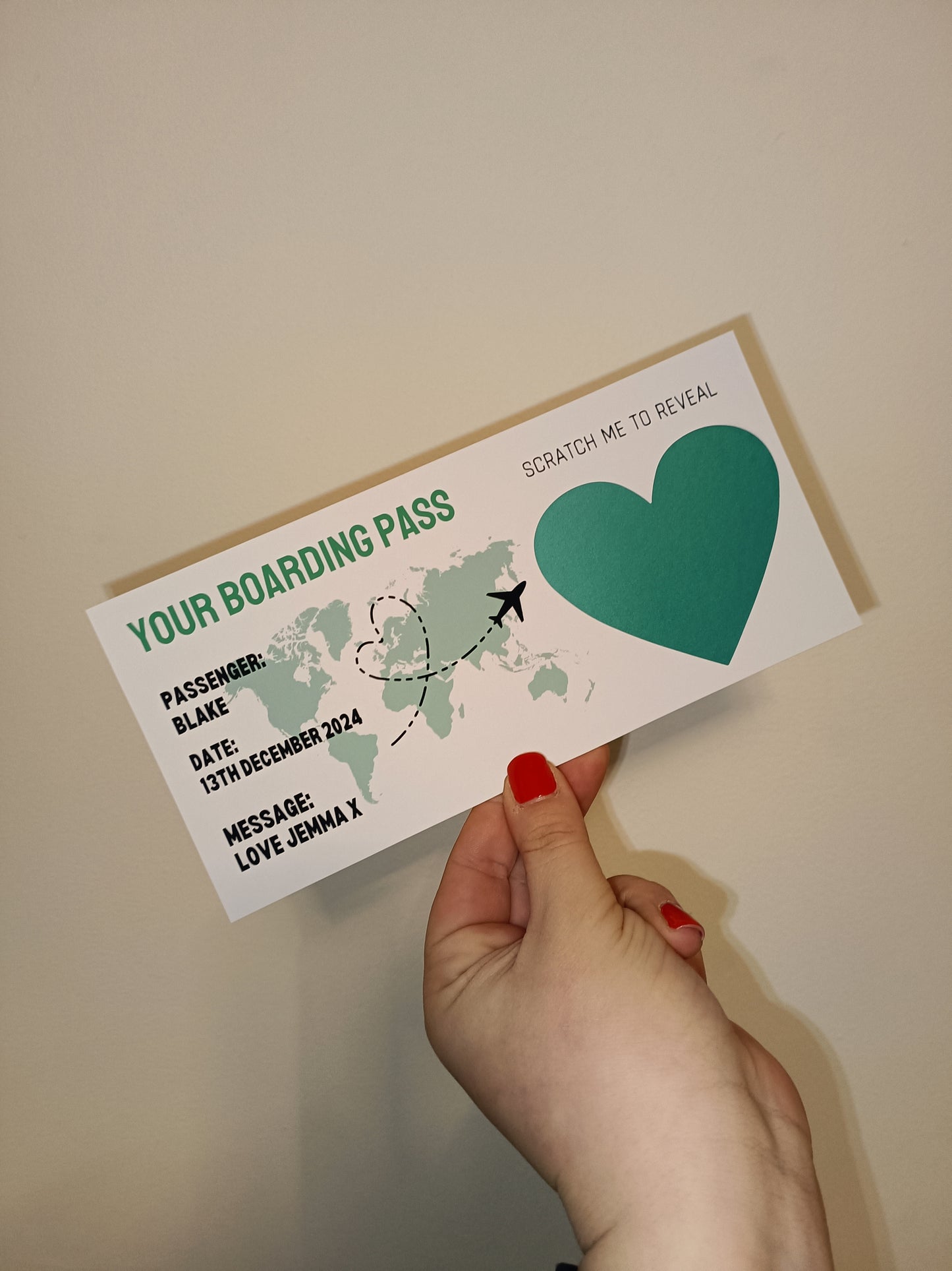 Green Surprise Ticket Print | Personalised Boarding Pass Ticket | Holiday Destination Scratch Reveal | Gift Idea