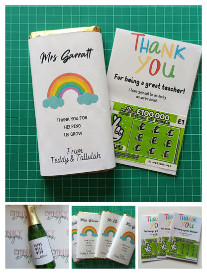 Rainbow Teacher Chocolate Wrapper Sticker | Chocolate Wrapper Label | Teacher Gift