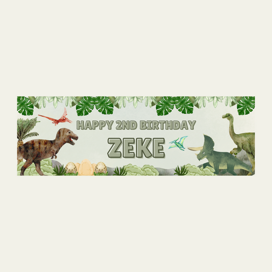 Green Dinosaur Banner | Personalised Dinosaur Birthday Party Banner | Dinosaur Birthday Party Theme