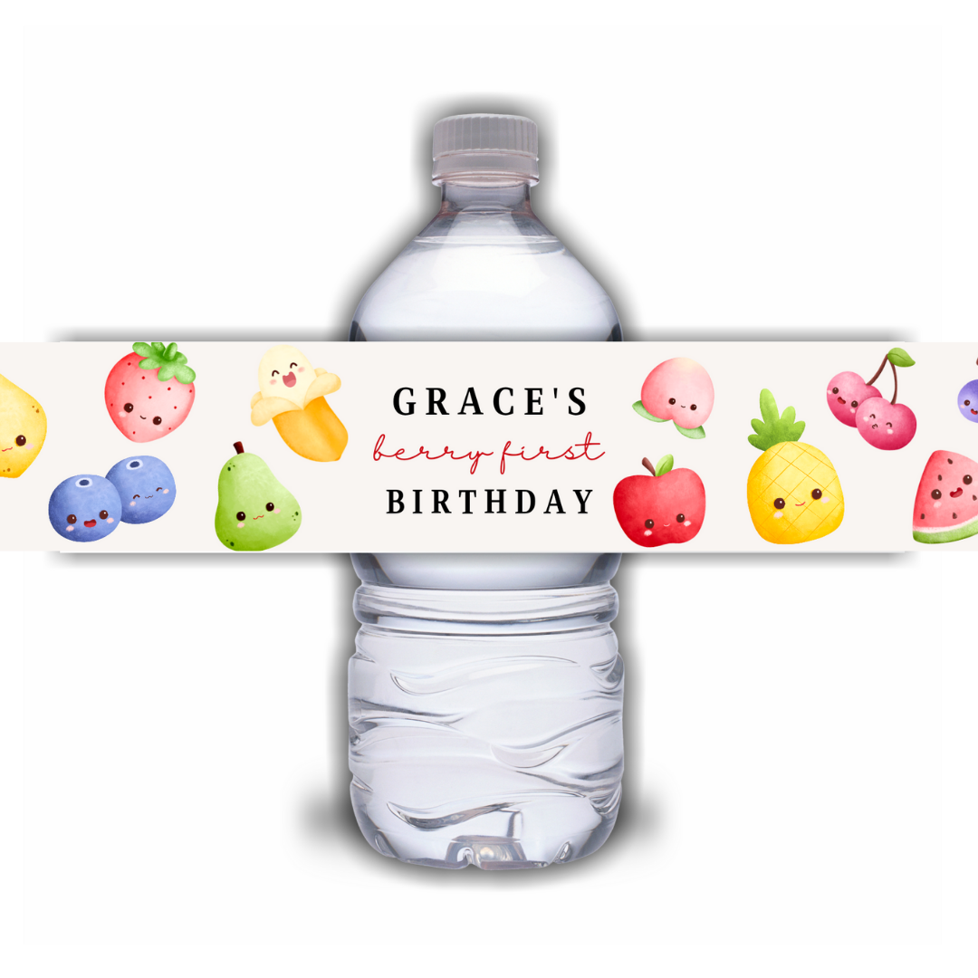 Juice Bottle Labels | Fruit Face Labels | Water Bottle Stickers | Fruit Birthday Party Stickers