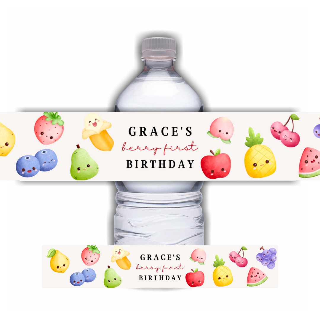 Juice Bottle Labels | Fruit Face Labels | Water Bottle Stickers | Fruit Birthday Party Stickers