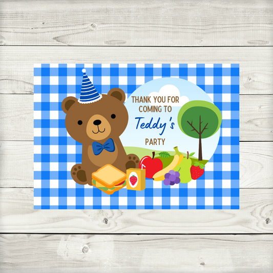 Rectangle Stickers | Party Stickers | Dark Blue Teddy Bear Picnic Party Stickers | Party Bag Stickers