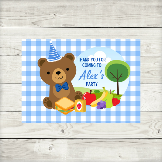 Rectangle Stickers | Party Stickers | Light Blue Teddy Bear Picnic Party Stickers | Party Bag Stickers