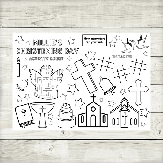 A4 Colouring Activity Sheets | Personalised Christening Holy Communion Activity Sheets | Party Bag Favours | Party Placemats