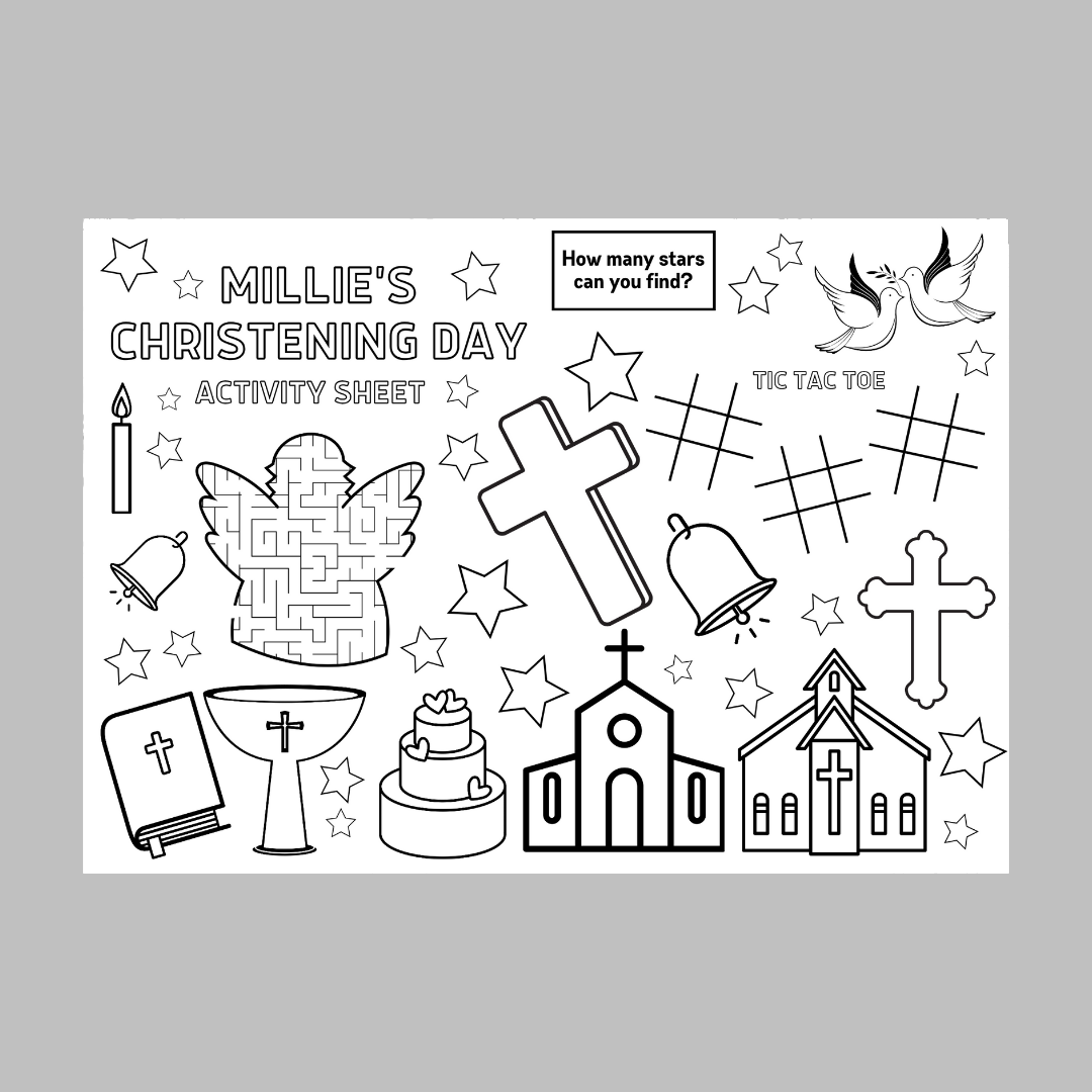 A4 Colouring Activity Sheets | Personalised Christening Holy Communion Activity Sheets | Party Bag Favours | Party Placemats