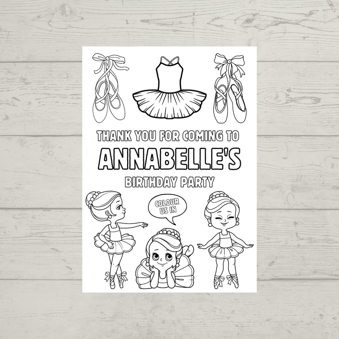 A6 Colouring Sheets | Personalised Ballerina Colouring Sheets | Party Bag Favours | Design 2