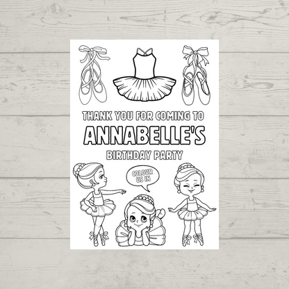 A6 Colouring Sheets | Personalised Ballerina Colouring Sheets | Party Bag Favours | Design 2