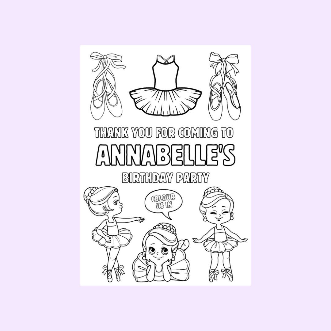 A6 Colouring Sheets | Personalised Ballerina Colouring Sheets | Party Bag Favours | Design 2