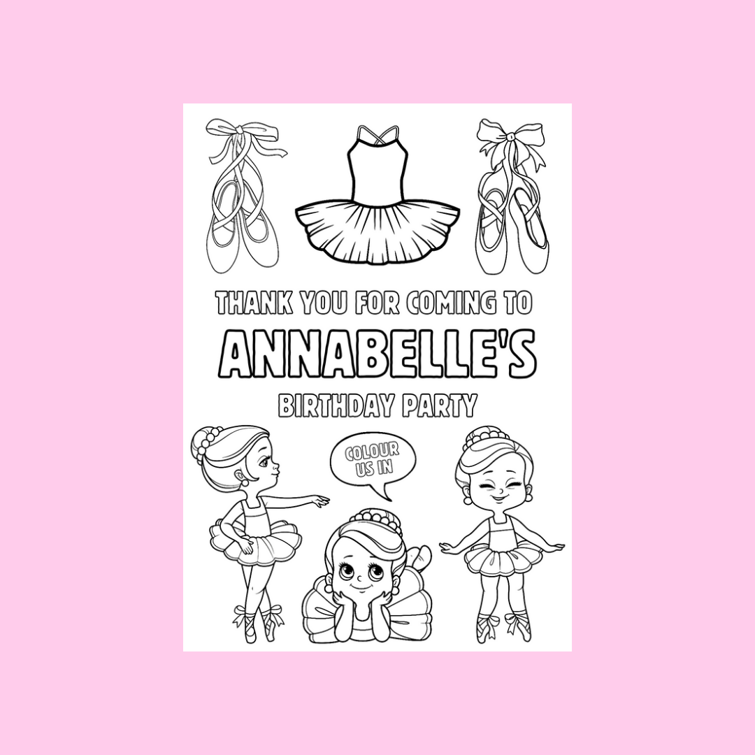 A6 Colouring Sheets | Personalised Ballerina Colouring Sheets | Party Bag Favours | Design 2