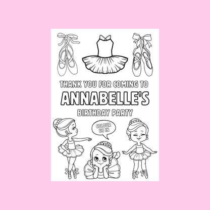 A6 Colouring Sheets | Personalised Ballerina Colouring Sheets | Party Bag Favours | Design 2