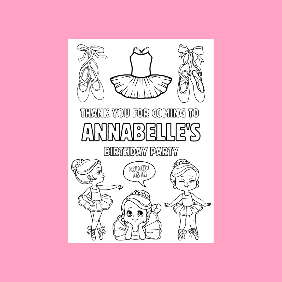 A6 Colouring Sheets | Personalised Ballerina Colouring Sheets | Party Bag Favours | Design 2