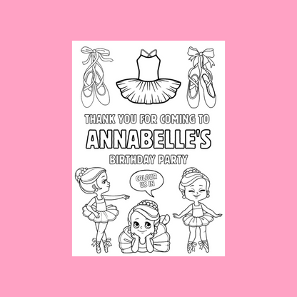 A6 Colouring Sheets | Personalised Ballerina Colouring Sheets | Party Bag Favours | Design 2