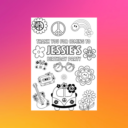 A6 Colouring Sheets | Personalised Flower Power Colouring Sheets | Party Bag Favours