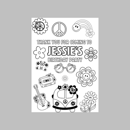 A6 Colouring Sheets | Personalised Flower Power Colouring Sheets | Party Bag Favours