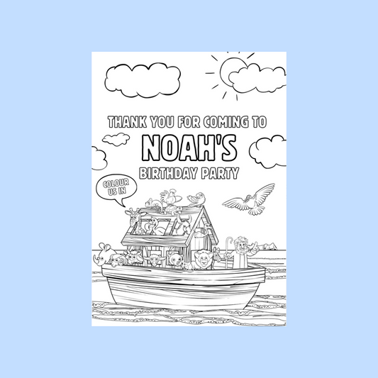 A6 Colouring Sheets | Personalised Noah's Ark Colouring Sheets | Party Bag Favours