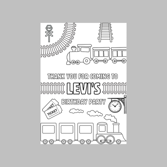 A6 Colouring Sheets | Personalised Train Colouring Sheets | Party Bag Favours