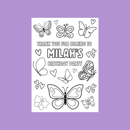 A6 Colouring Sheets | Personalised Butterfly Colouring Sheets | Party Bag Favours