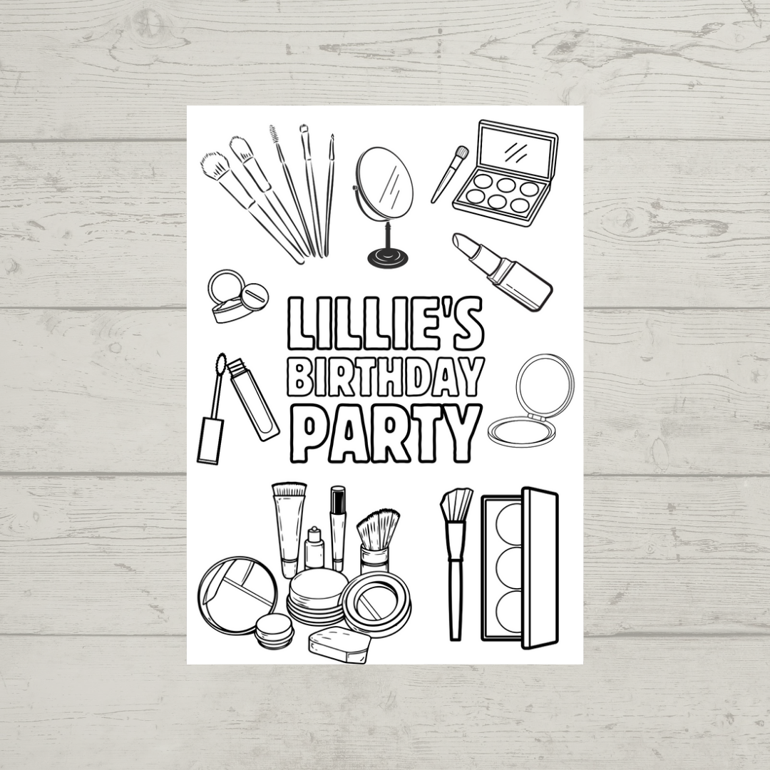 A6 Colouring Sheets | Personalised Makeup Colouring Sheets | Party Bag Favours