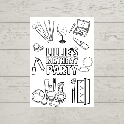 A6 Colouring Sheets | Personalised Makeup Colouring Sheets | Party Bag Favours