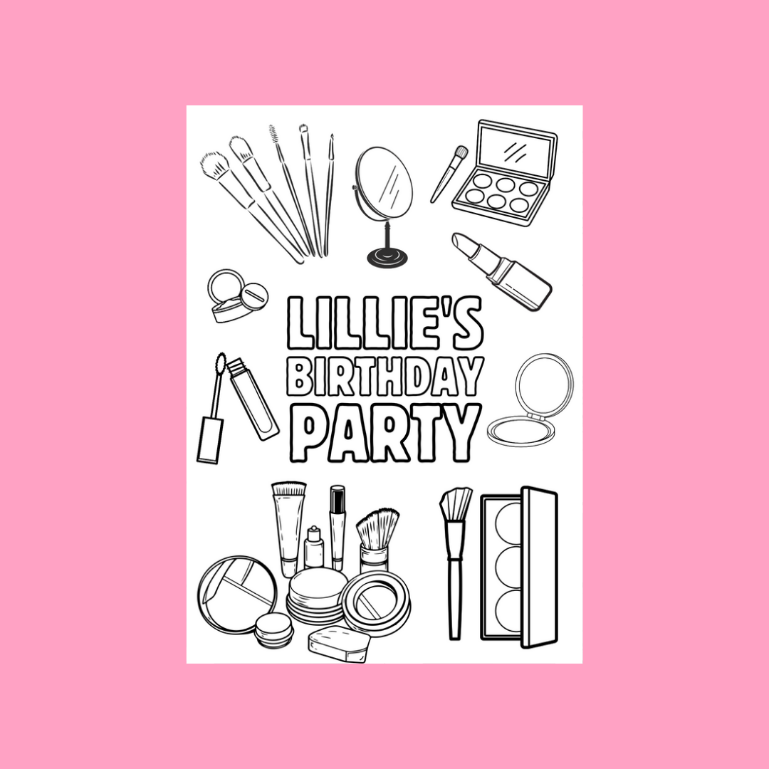 A6 Colouring Sheets | Personalised Makeup Colouring Sheets | Party Bag Favours