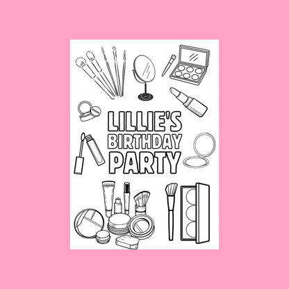 A6 Colouring Sheets | Personalised Makeup Colouring Sheets | Party Bag Favours