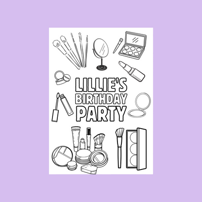 A6 Colouring Sheets | Personalised Makeup Colouring Sheets | Party Bag Favours