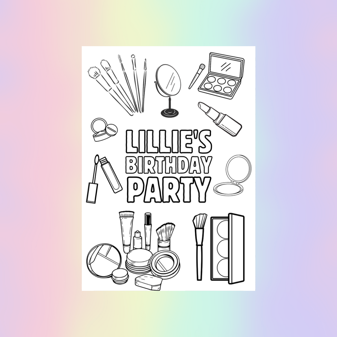 A6 Colouring Sheets | Personalised Makeup Colouring Sheets | Party Bag Favours