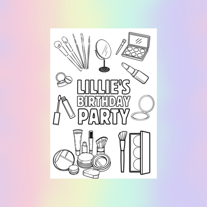 A6 Colouring Sheets | Personalised Makeup Colouring Sheets | Party Bag Favours