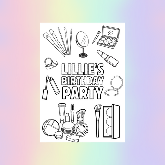 A6 Colouring Sheets | Personalised Makeup Colouring Sheets | Party Bag Favours