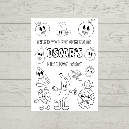 A6 Colouring Sheets | Personalised Fruit Colouring Sheets | Party Bag Favours