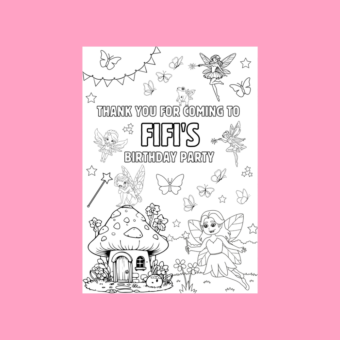 A6 Colouring Sheets | Personalised Fairy Colouring Sheets | Party Bag Favours