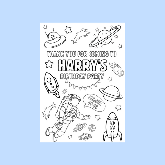 A6 Colouring Sheets | Personalised Space Colouring Sheets | Party Bag Favours | Design 2