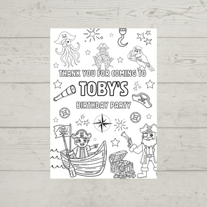 A6 Colouring Sheets | Personalised Pirate Colouring Sheets | Party Bag Favours