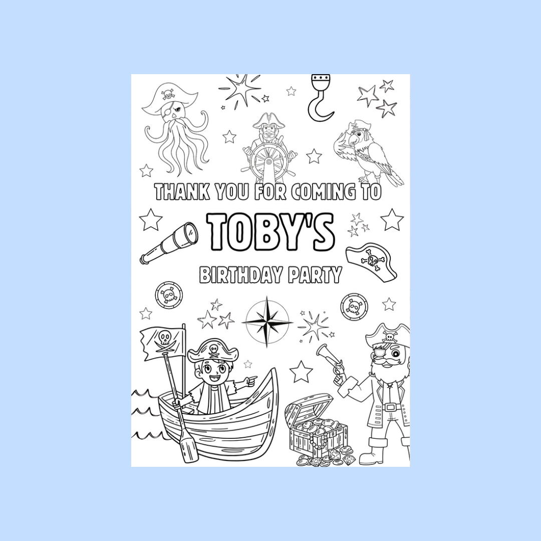 A6 Colouring Sheets | Personalised Pirate Colouring Sheets | Party Bag Favours