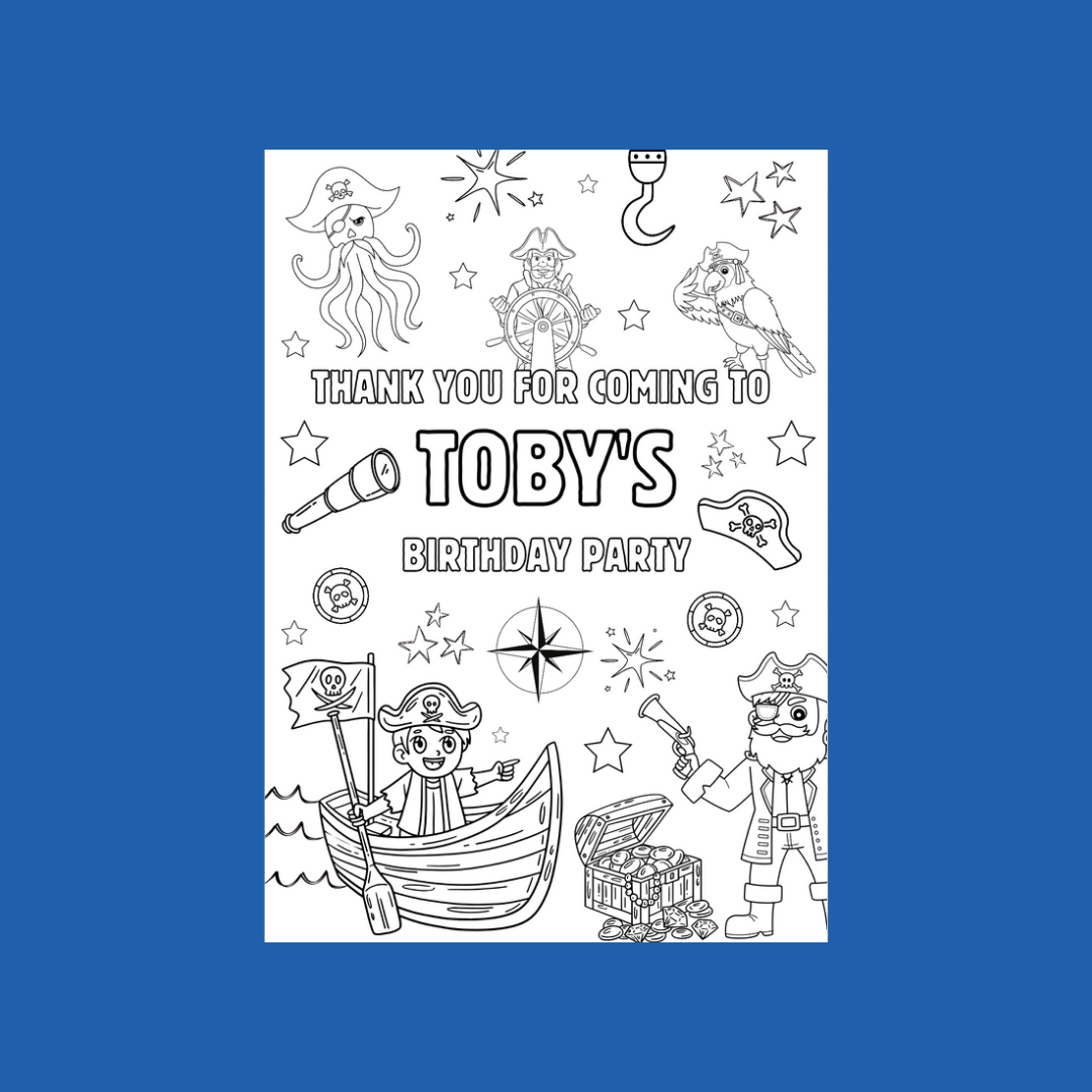 A6 Colouring Sheets | Personalised Pirate Colouring Sheets | Party Bag Favours