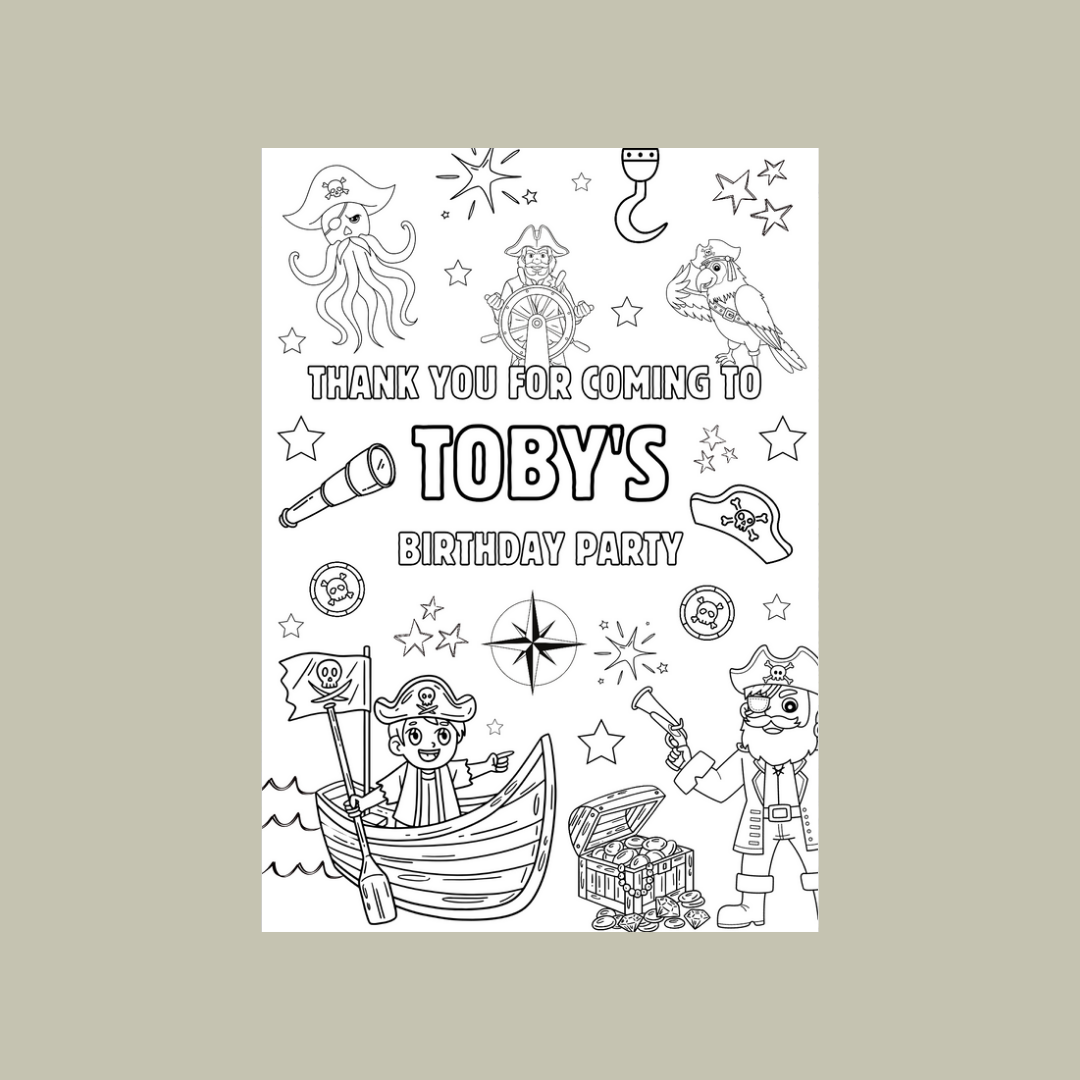 A6 Colouring Sheets | Personalised Pirate Colouring Sheets | Party Bag Favours