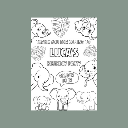 A6 Colouring Sheets | Personalised Elephant Colouring Sheets | Party Bag Favours