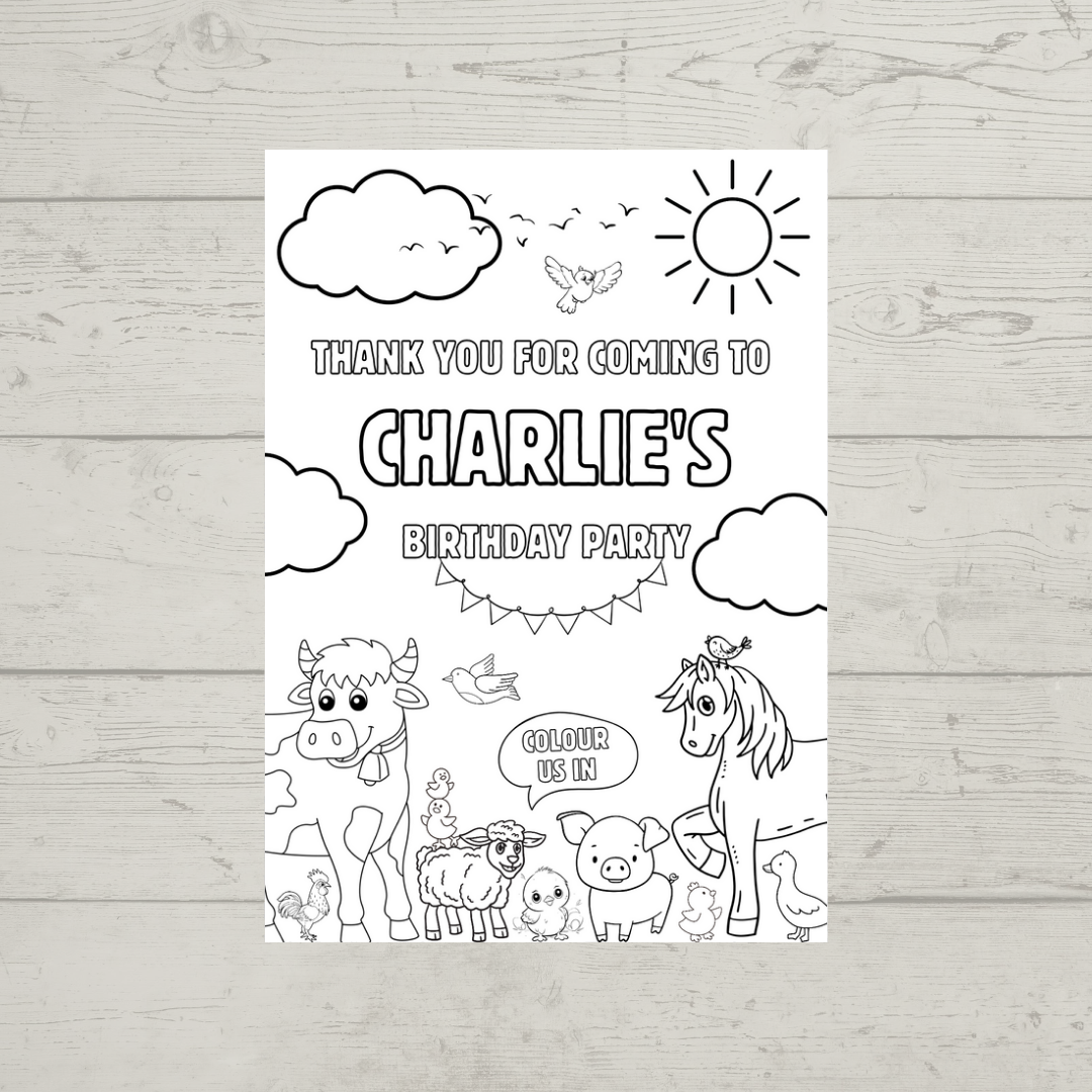 A6 Colouring Sheets | Personalised Farm Colouring Sheets | Party Bag Favours