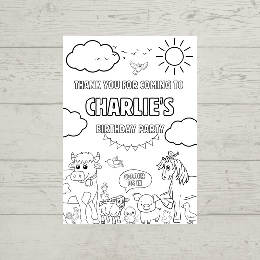 A6 Colouring Sheets | Personalised Farm Colouring Sheets | Party Bag Favours