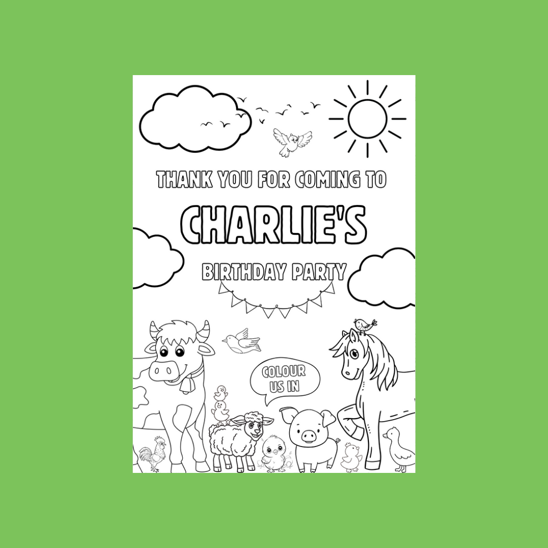 A6 Colouring Sheets | Personalised Farm Colouring Sheets | Party Bag Favours