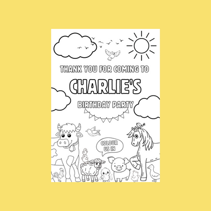 A6 Colouring Sheets | Personalised Farm Colouring Sheets | Party Bag Favours