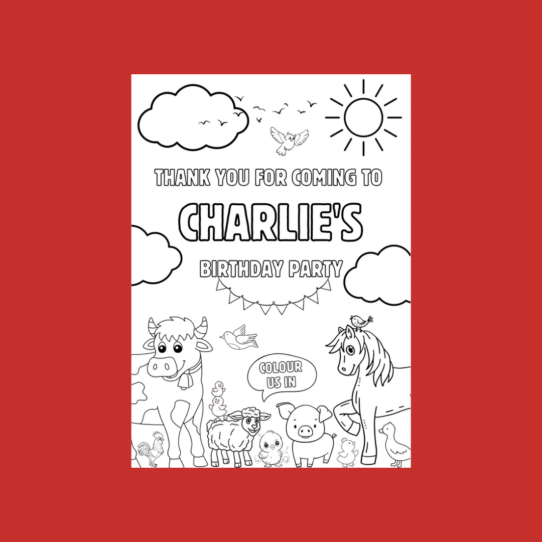 A6 Colouring Sheets | Personalised Farm Colouring Sheets | Party Bag Favours