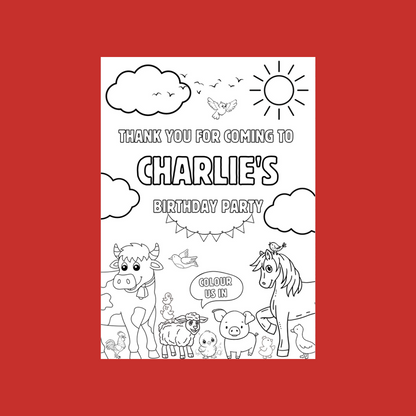 A6 Colouring Sheets | Personalised Farm Colouring Sheets | Party Bag Favours