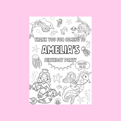 A6 Colouring Sheets | Personalised Mermaid Colouring Sheets | Party Bag Favours