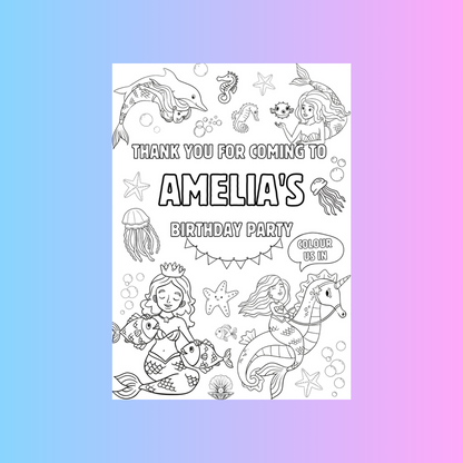 A6 Colouring Sheets | Personalised Mermaid Colouring Sheets | Party Bag Favours